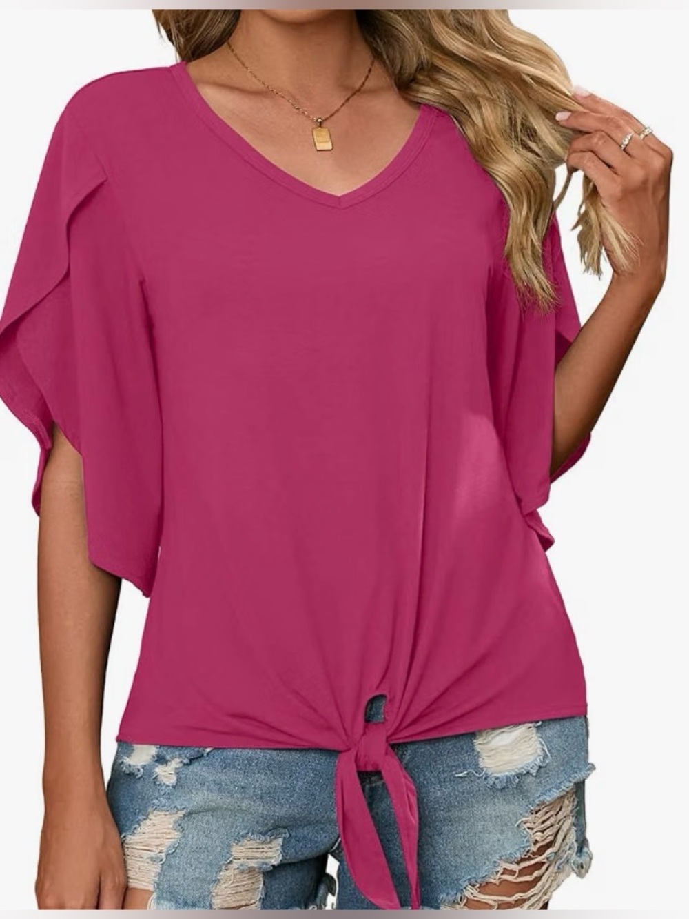 Sueani | Pink Open Sleeve Tie Bottom Top | Size L
